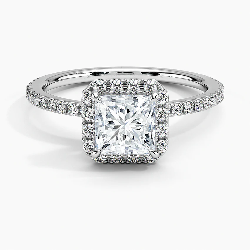 1CTラボグロウンダイヤモンド リング｜プリンセスカット ヘイロー パヴェアーム PT950仕上げ ラグジュアリー 婚約指輪